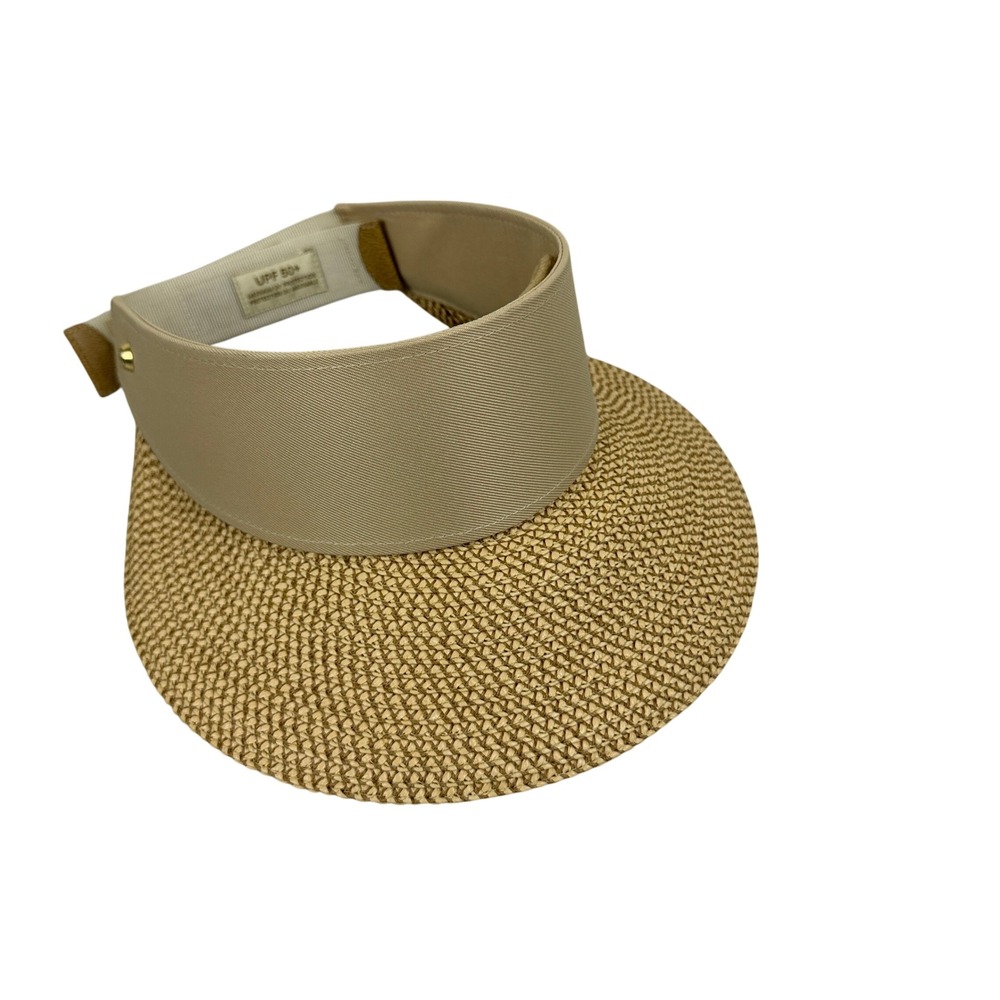 Eric Javits Visor Womens One Size Tan Squishee Straw UPF 50 Sun Hat Adjustable